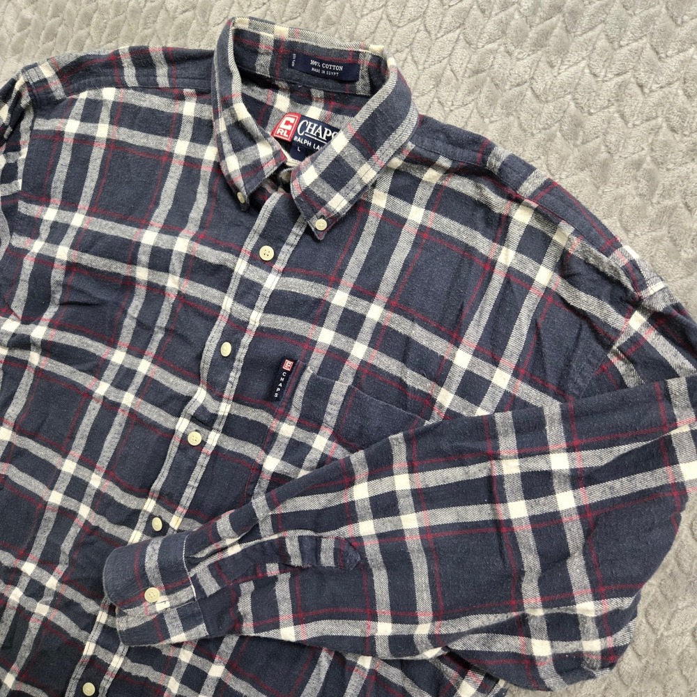 Chaps Ralph Lauren Men's Plaid Flannel Button Up Shirt Size Large 100% Cotton
